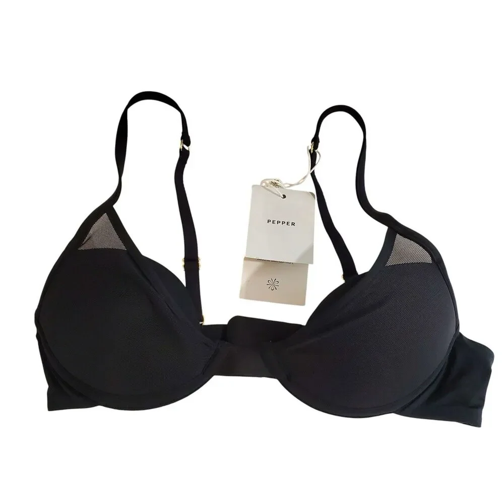 Pepper All You Classic Bra 32A Black Underwire Adj Straps NWT New with tags